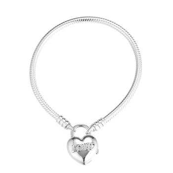 925 Sterling Silver Šperky Jsou Milováni Srdce Visací Zámek Náramky Pro Ženy Velkoobchod Doprava Zdarma