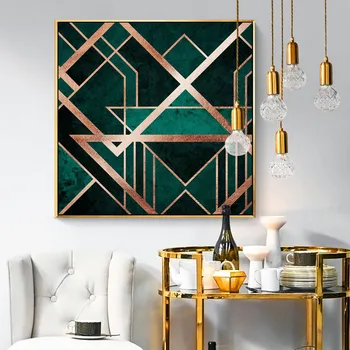 Abstraktní Kreativní geometrie Zelená Zlatá Plakáty A Tisky na Plátno Malování Pro Obývací Pokoj Cuadros Domácí Dekorace Stěny Obrázek