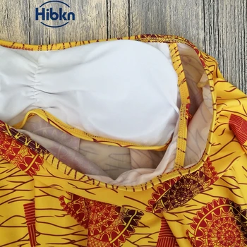 Africký tisk high pasem bikini off rameno plavky ženy tištěné vysokým pasem plavky Africké plavky