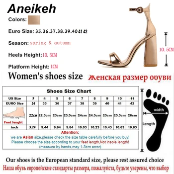 Aneikeh Dámské Patent Kožené Sexy Vysoký Podpatek Sandály 11,5 cm Čtvercový Podpatek Party Šaty Boty Dámy Sexy Kotník Popruh Sandály Čerpadla