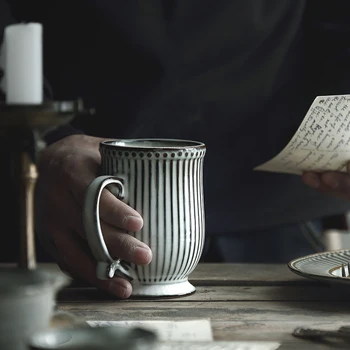 ANTOWALL Nordic keramické nádobí hrnek home office šálek kávy retro pruhy šálek snídaňový hrnek mléka