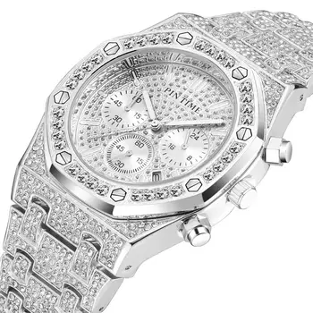 Big Dial Luxusní Muži Ženy Hodinky Chronograf Diamond Ledový, Watch Gold Oceli Ženské Mužské Hodiny Relogio Masculino Reloj Mujer