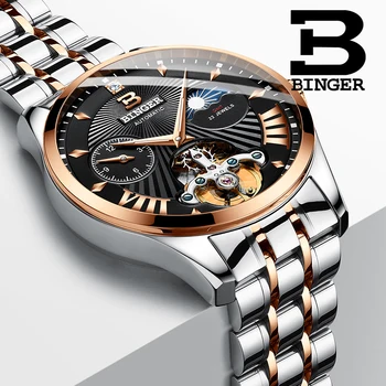 BINGER Mechanické hodinky,Luxusní hodinky,Tourbillon hodinky，Pánské hodinky,