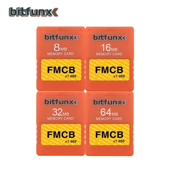 Bitfunx Paměťové Karty 16mb Video Game Card pro Playstation 2 Sony PS2 Nejnovější Verze FMCB 1.966 Červené Bílé Barvy
