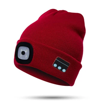 Bluetooth Beanie Hat s LED Světlomet Osvětlené Beanie Čepice s Dobíjecí Bezdrátová Bluetooth Zimní Teplé Pletené Čepice BMF