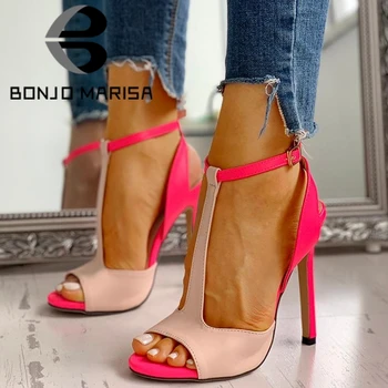 BONJOMARISA nové příjezdu INS teplé světlé barvy party sandály sexy vysoké tenké podpatky sandály ženy 2020 letní podpatky boty ženy