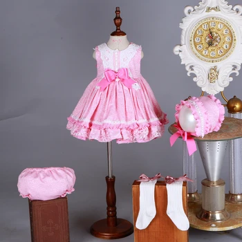Boutique Letní Květina Dívka Šaty Princezny Lolita Vintage španělské Krajky Luk Šaty pro Dívky Narozeniny, Párty, Dítě, Batole Šaty