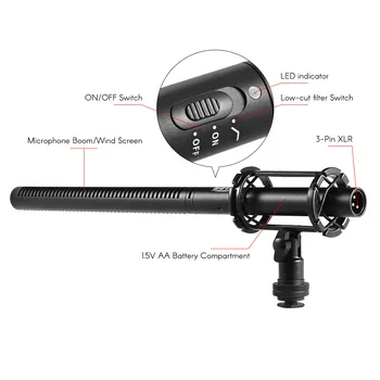 BOYA BY-PVM1000L Kondenzátorový Mikrofon 3-Pin XLR Super-Kardioidní Směrový Mikrofon pro Videokamery Video DSLR Smartphone vs-PVM1000