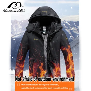 Bunda bunda pánské zimní s kapucí venkovní vysoce kvalitní tmavý kabát muži nepromokavou nepromokavé outdoorové oblečení termální oblečení