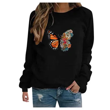 Butterfly Mikina Ženy nadrozměrné Mikina Harajuku Mikiny pro Ženy O Krk Mikina Dlouhý Rukáv Ležérní Volné Svetr