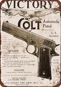 Colt M1911 Vítězství Vintage Vzhled Reprodukce Kovové Plechové Znamení 12x8 Palcový