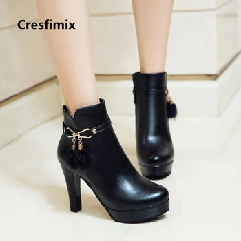 Cresfimix ženy ležérní pu kožené bílé boty lady leisure street stylové černé boty botas femininas 10cm vysoký podpatek boty a2298