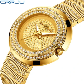 CRRJU Nový Luxusní Sliver/Gold Dámské Hodinky Hodinky Luxusní Hodinky Femme Módní Dámy Ženy Kamínky Hodinky Quartz Relojes Mujer