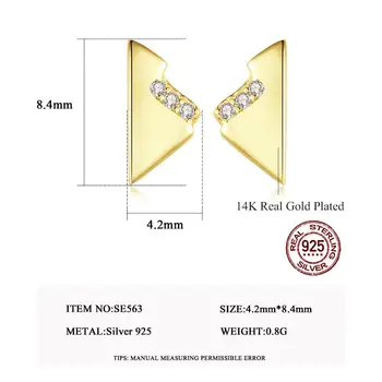 CZCITY Symetrický Trojúhelník Sterling Silver Stud Náušnice Prohlášení Barva Zlata Šperky pro Ženy, Vánoční Dárky