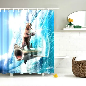 Dafield Sprcha Žaluzie Koupelna Ostré Shirter Zábavný Set Žirafa Na Koni Žralok Dobrodružství Téma Úžasné