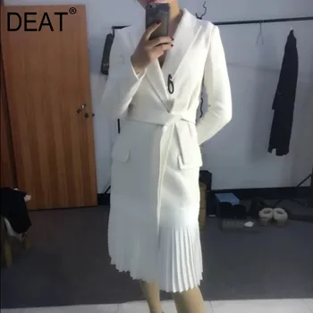 DEAT 2021 nové módní ženy šaty turn-down límec plný rukáv křídel open stitch skládaný dolní