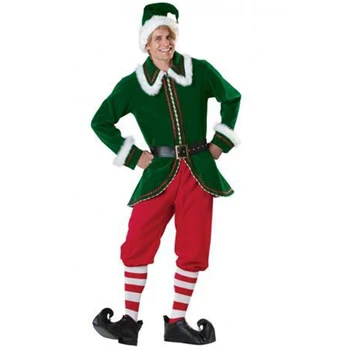 Deluxe Dospělý Vánoční Kostým Santa Claus Zelené Xmas Elf Pár Cosplay Karneval Macot Party Fancy Dress