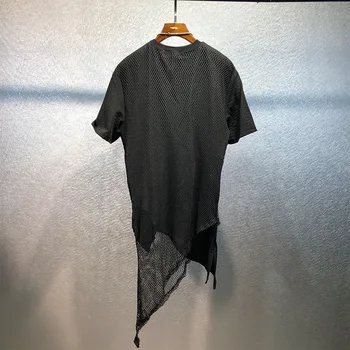 Diablo originální nové osobnosti falešné dvoudílné mesh šití designer loose T-shirt pánské asymetrický top příliv