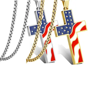 DICAYLUN American USA Vlajka Náhrdelníky Zlato Kříž Přívěsek z Nerezové Oceli, Smaltované Ježíše Náboženství, Šperky, Amulet, Dárky pro Křesťanské