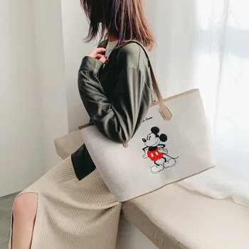 Disney Minnie Vysokou kapacitou kabelka ženy Plátno batoh ženské 2020 Tote bag kreslená taška Mickey rameno přenosné nákupní taška