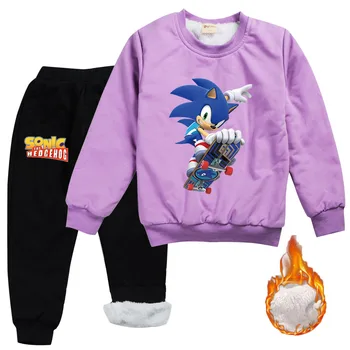 DLF 2020 Zimě Funny Sonic The Hedgehog Mikina Kalhoty 2ks Set Chlapci Dívky Oblečení Udržujte Teplé Fleece Sametové Dětské Tepláky