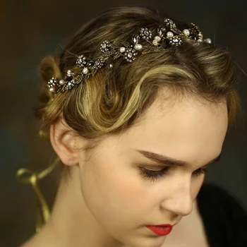 Doprava zdarma Grace a Klasické Camellia Květina Hairbands Svatební Vlasy Příslušenství Starožitné Zlaté Vlasy Révy vinné Dárky k Výročí
