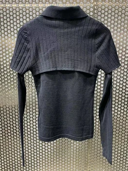 Doprava zdarma klopě duté falešné dvoudílné pletený svetr svetr dámy podzim nový styl módní osobnosti úsek all-zápas