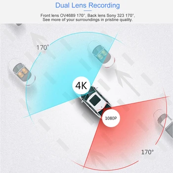 Dual Lens 4K Ultra HD WiFi Auto Dash Cam T691C 2160P 60fps ADAS Dvr s 1080P Sony Senzor Zadní Kamera Noční Vidění, GPS