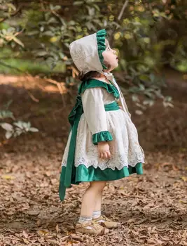 Dítě Dívka Podzim Zimní Dlouhý Rukáv Zelená Žlutá Velvet Vintage španělské Anglie Princezna Šaty Šaty pro Dívky Vánoční Casual