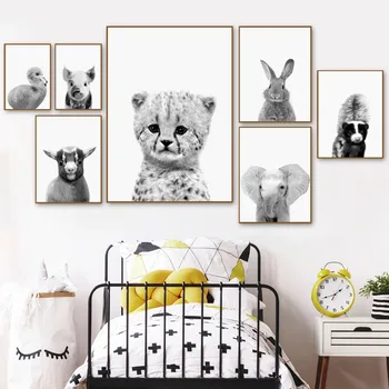 Dítě Leopard, Slon, Králík Flamingo Nástěnné Umění Malířské Plátno Nordic Plakáty A Tisky Zeď, Obrázky Pro Děti Pokoj Domácí Dekor