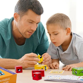 Dřevěné Montessori Výraz Puzzle stavební bloky, Logické Myšlení Školení interaktivní zábavné hry, Rané vzdělávání dětí
