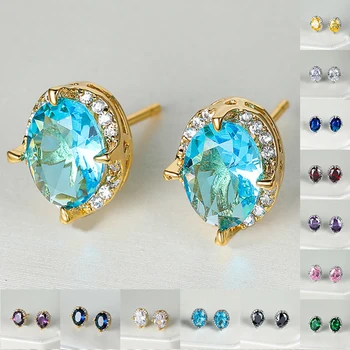 Elegantní Žena Rainbow Crystal šperky Kouzlo Zlaté Stříbrné Barvě Malé Náušnice Luxusní Oválné Zirkony Svatební Náušnice Pro Ženy