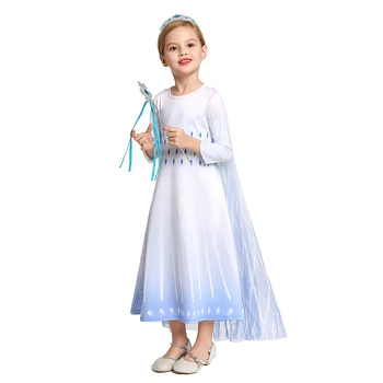 Elsa 2 Bílá Princezna Šaty Sněhová Královna Cosplay Kostým, Vánoce, Halloween Dívka Dlouhé Šaty s Hodiny, Dárek k Narozeninám Party oblečení za vel