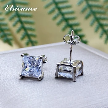ELSIEUNEE 925 Sterling Silver 6/7/8MM Vytvořil Moissanite Diamant Svatební Náušnice Jemné Šperky Velkoobchod Drop Shipping