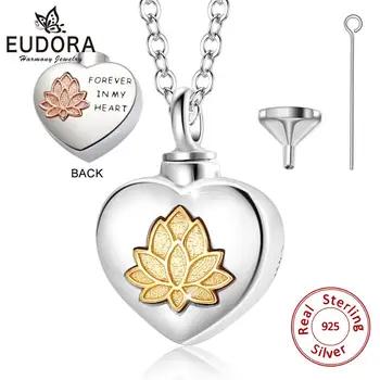Eudora 925 Sterling Silver Lotosový květ Památku Srdce Přívěšek Náhrdelník s Přívěskem Památníku Urnu, Šperky pro Kremaci Popel Miloval