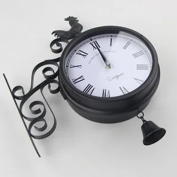 Evropské-styl moderní venkovní železa zahradní hodiny kreativní módní double-sided zdi kohout bell tvar kovové hodiny LX110216