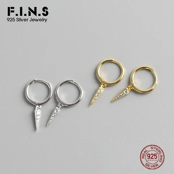 F. I. N. S Korean Módní Šperky Náušnice, 925 Sterling Silver Minimalistický Spike Trojúhelník CZ Náušnice pro Ženy Malé Hoop Náušnice
