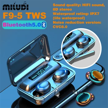 F9-5 TWS Bluetooth Sluchátka Ipx7 Hudební Sluchátka 8D Surround Stereo Zvuk Sportovní Sluchátka Business Headset Funguje na chytré telefony