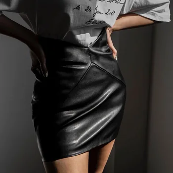 FANTOYE Podzimní Módní Vysokým Pasem Pu Kožené Sukně Pro Ženy Sexy Solid Bodycon Mini Sukně Černé Módní Tužka Sukně 2020 Nové