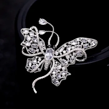 FXLRY Nový příchod módní brože bílá /zlatá barva zirkony motýl oblek pin brož lady šperky