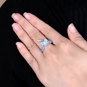 GEM JE BALET Nano Swiss Modrý Motýl Prsten, 925 Sterling Sliver Vintage Romantický Svatební Prsteny Pro Ženy Jemné Šperky