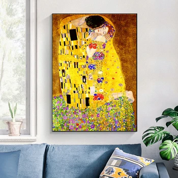Gustav Klimt Polibek Reprodukce Postava, olejomalba na Plátně Umění Skandinávské Plakáty a Tisky Nástěnné obrázky pro Obývací Pokoj