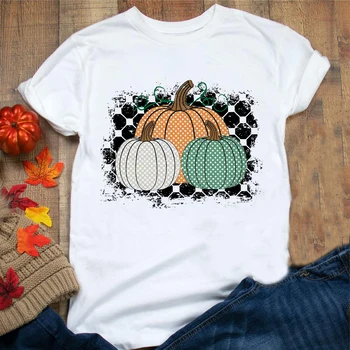 Halloween Být Vděčný Dýně Tisk Ženy Bílé tričko Sladký Podzim Vděčný Požehnané Ženy Krátký Rukáv Harajuku Grafické Tees