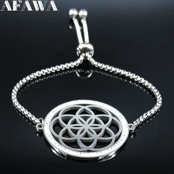 Hinduistické jógy, Buddhismu Crystal z Nerezové Oceli Řetězce Náramek Ženy Květ Života Stříbrné Barvy Řetěz Náhrdelník Šperky joyas B18606