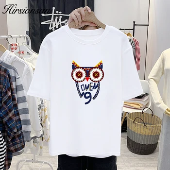 Hirsionsan 100 % Bavlna T Košile Ženy 2020 Nové Základní Letní Trička Korean Bílé Volné Trička Vintage Iny Soft Top Žena