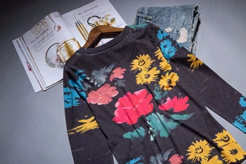 Horké vrtání květinové tištěné t košile ženy 4XL 2020 jarní tričko slim dlouhý rukáv topy o-neck graphic tees základní tee shirt femme