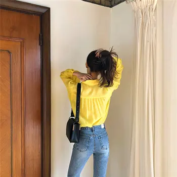 HziriP Čerstvé Světlé Pevné Žluté Stylové Elegantní Volné 2020 Podzimní Móda Streetwear Celý Zápas Ženy Neformální Office Lady Košile