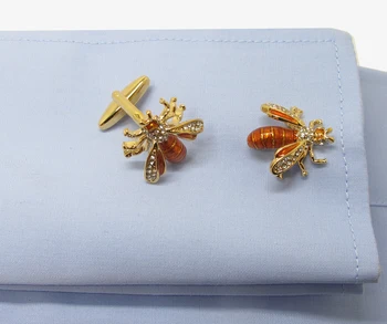 IGame Wasp manžetové Knoflíčky Zlaté Barvy Novinka Včelí Design Roztomilý Crystal Hmyzu Série Kvalitní Materiál Mosaz Doprava Zdarma