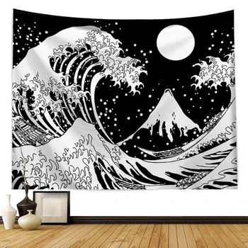 Japonsko gobelín zeď home dekor mořské vlny, měsíc koberec tapijt muur velké zdi hadříkem wanddoek