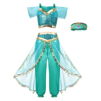 Jasmine Princezna zdobit Šaty Pro Dívky Děti Letní Arabská princezna Cosplay Maškarní Večírek Oblečení Fázi výkonu Oblečení
